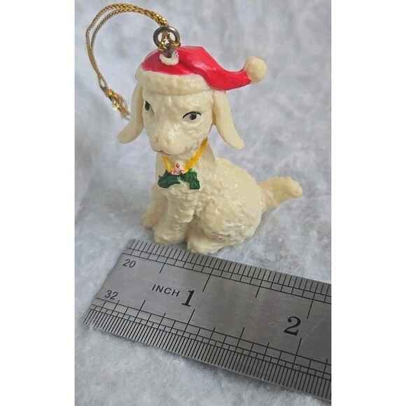 Vintage Christmas Tree Ornament Lamb Goat Sheep Santa Hat Holly Farm Animal 2.5" - Picture 10 of 12